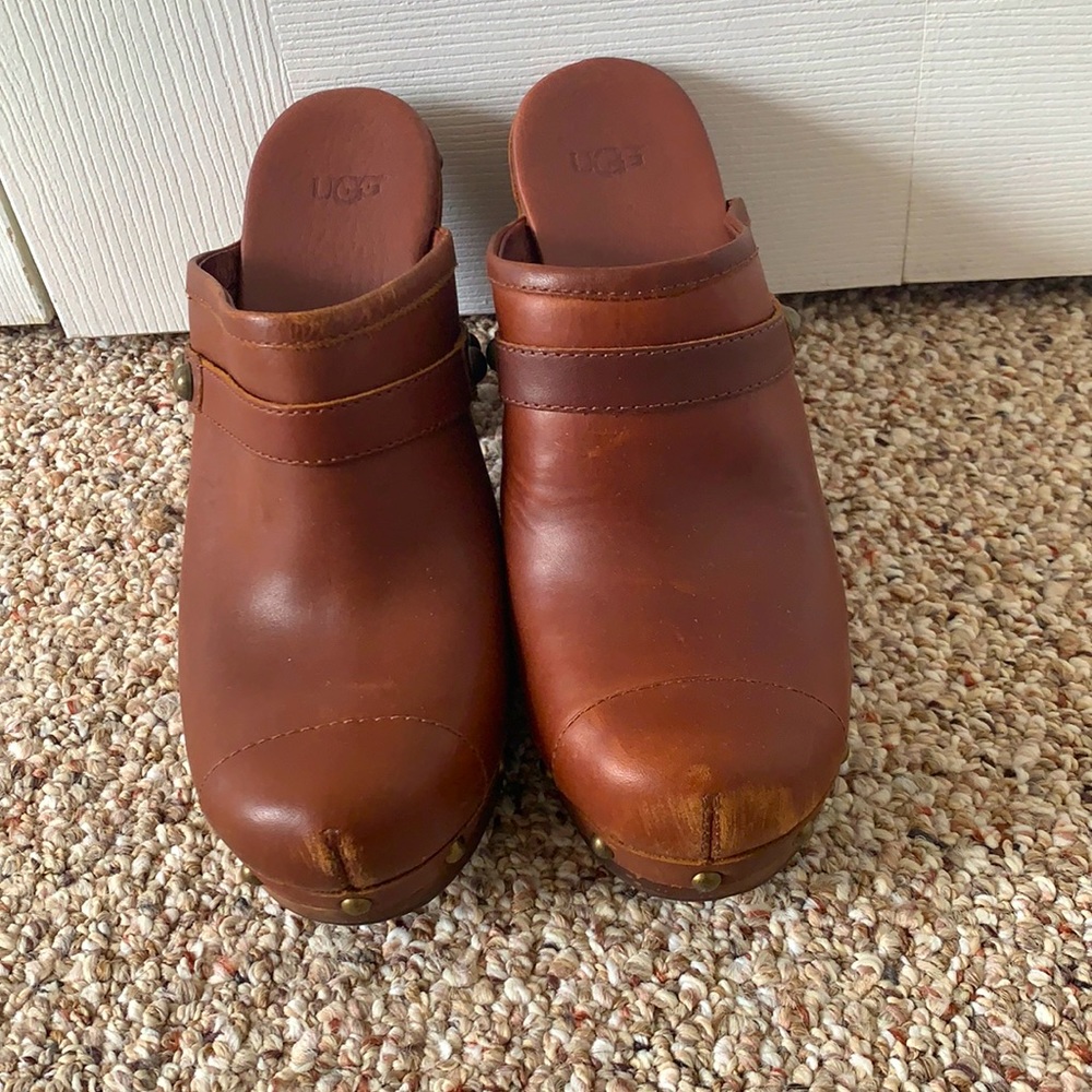 New UGG wood leather sheepskin clogs 37